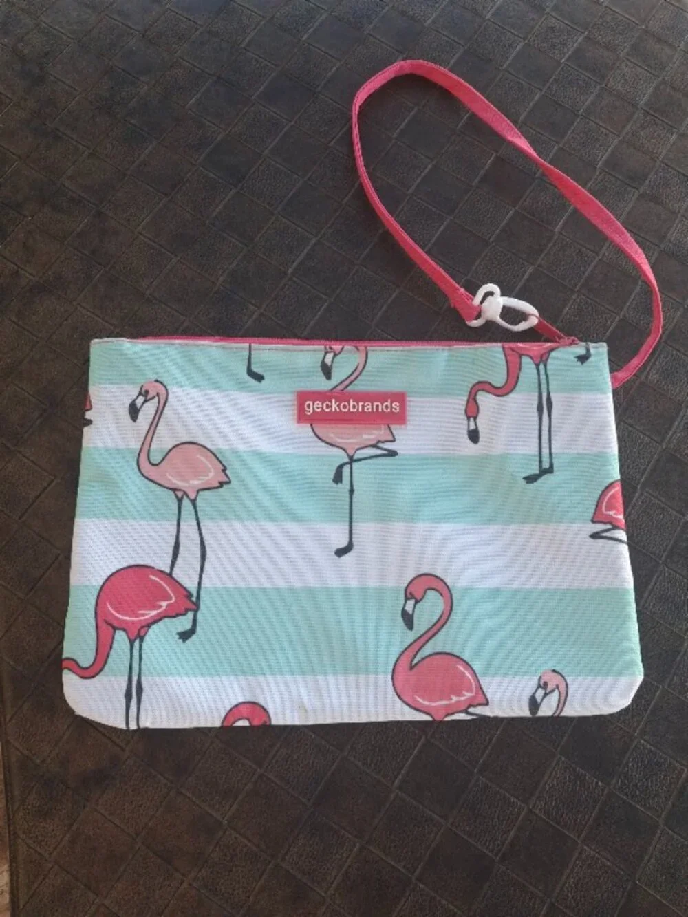 geckobrands Flamingo Stripe Swim Bag Waterproof Wet Dry Wristlet Coastal Preppy